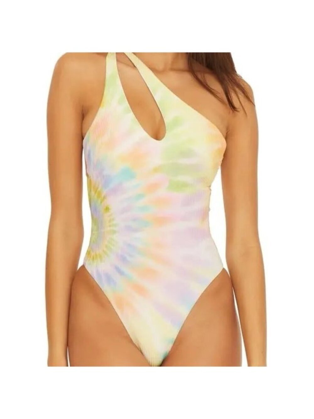 Isabella Rose Joni Asymmetrical One-Piece Swimsuit in Tie-Dye print
